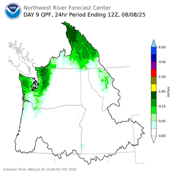 Day 9 (Thursday): Precipitation Forecast ending Friday, August 8 at 5 am PDT