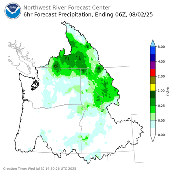 Day 3 (Friday): 6 Hourly Precipitation Forecast  ending Friday, August 1 at 11 pm PDT