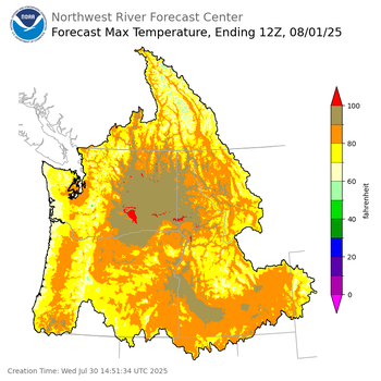Day 2 (Thursday): Max Temperature Forecast ending Friday, August 1 at 5 am PDT